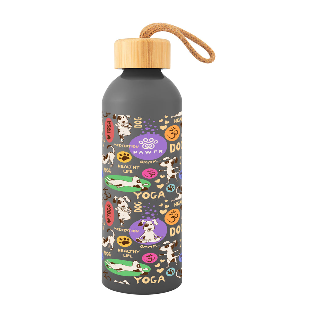 Blaire Recycled Aluminum Bottle with Bamboo Lid in Full Color, 25 oz - Gray - Megabrite