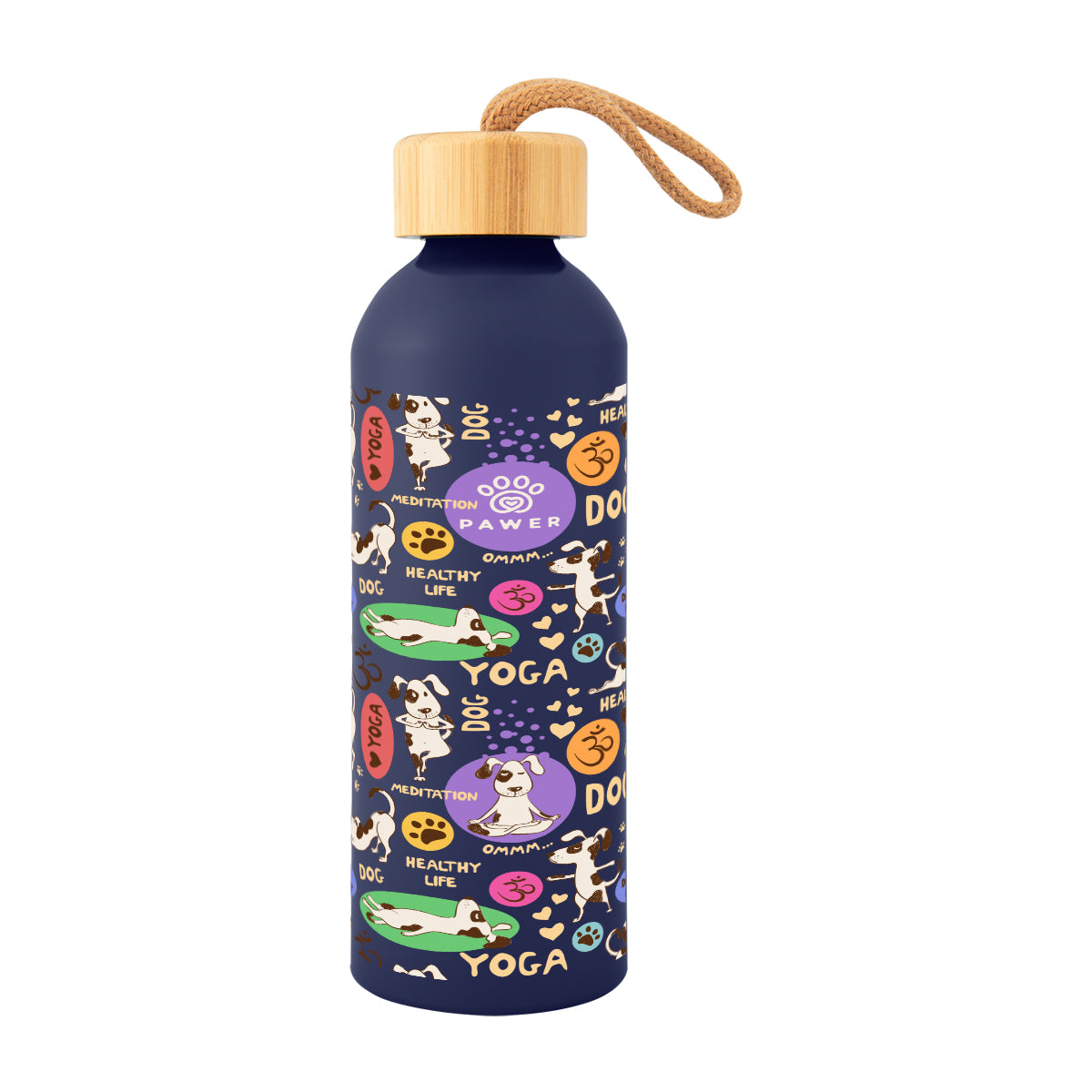 Blaire Recycled Aluminum Bottle with Bamboo Lid in Full Color, 25 oz - Navy - Megabrite