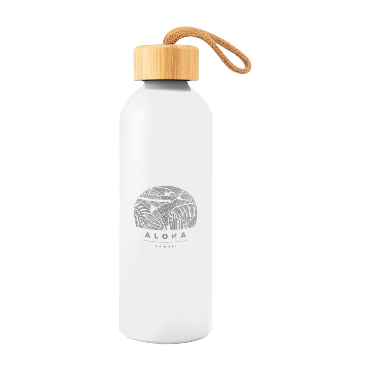 Blaire Recycled Aluminum Bottle with Bamboo Lid, Laser Engraved, 25 oz - White - Laser Engraving