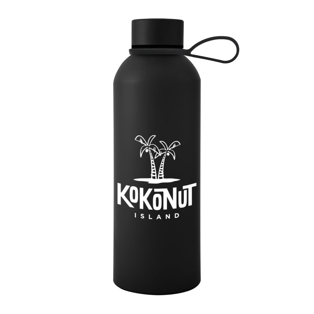 Blaire Recycled Aluminum Bottle with Silicone Carry Strap, 25 oz - Black - Silk Screen