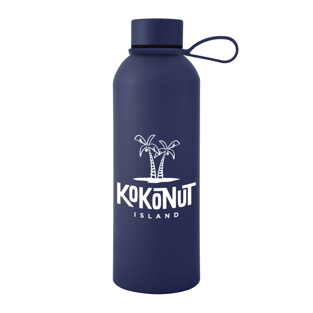 Blaire Recycled Aluminum Bottle with Silicone Carry Strap, 25 oz - Navy - Silk Screen