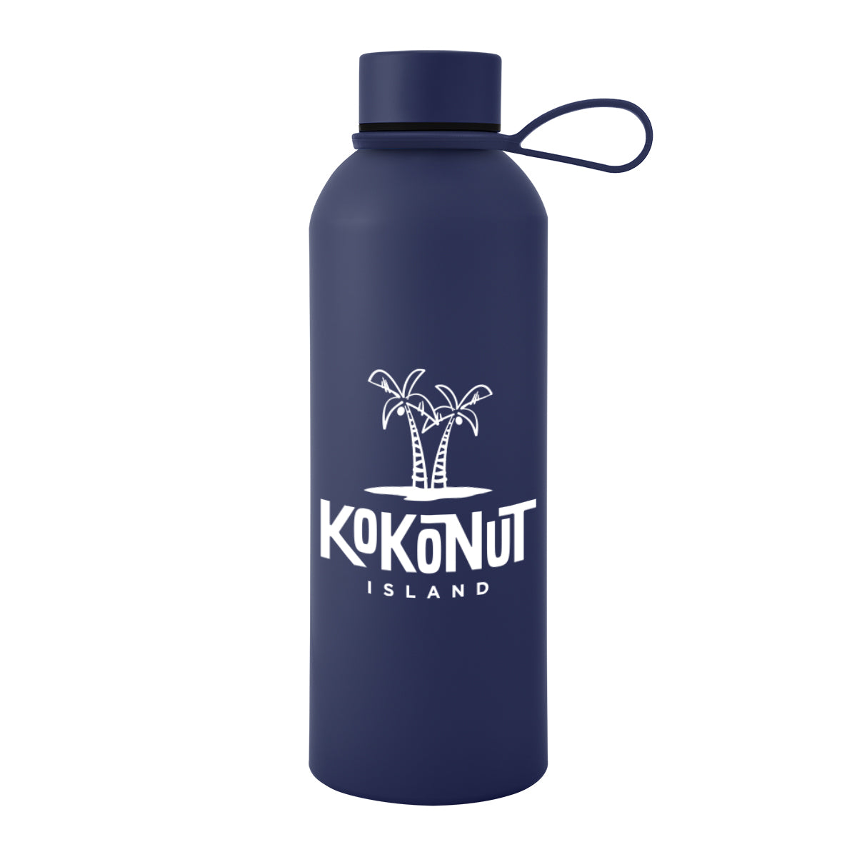 Blaire Recycled Aluminum Bottle with Silicone Carry Strap, 25 oz - Navy - Silk Screen