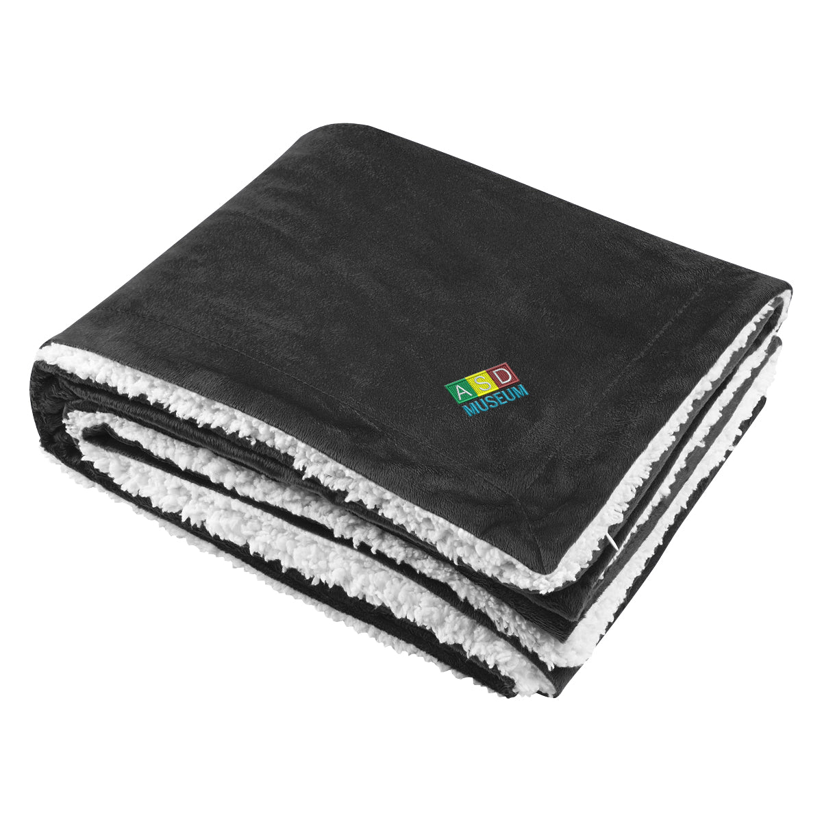 Blanket in Sherpa Fleece - Black - Embroidery