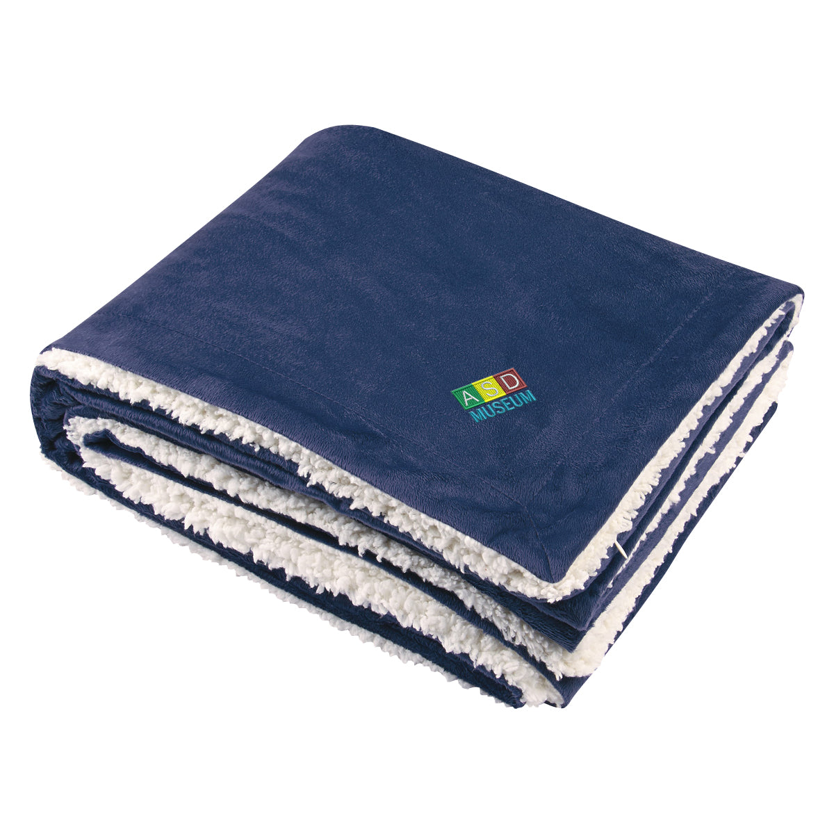Blanket in Sherpa Fleece - Navy - Embroidery