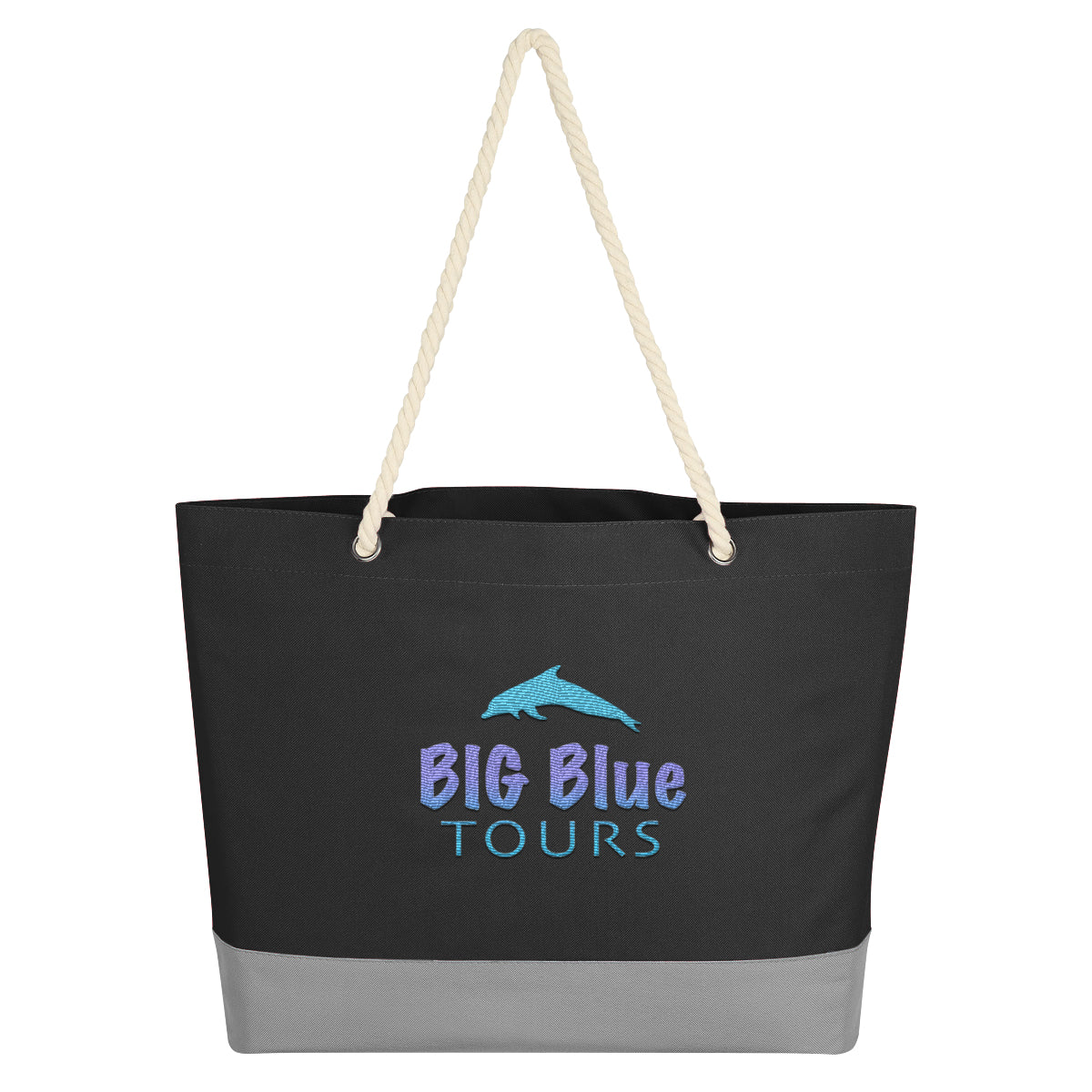 Boca Tote Bag on Rope Handles - Black - Embroidery