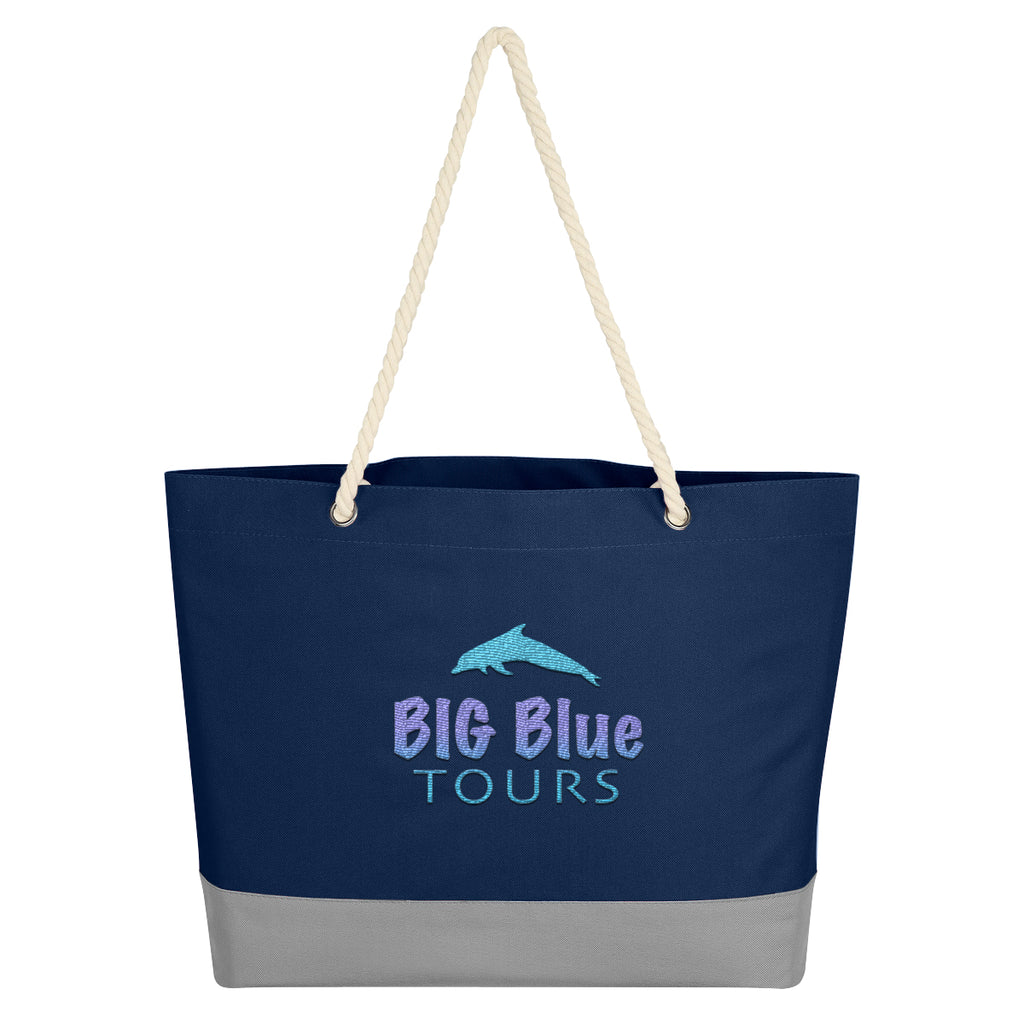 Boca Tote Bag on Rope Handles - Navy - Embroidery