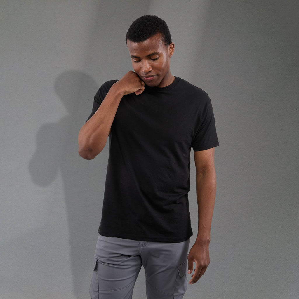 Bodie Crew Neck Short Sleeve Tee for Men Embroidery - Black - Front On Model