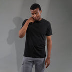 Bodie Crew Neck Short Sleeve Tee for Men Embroidery - Black - Front On Model