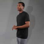 Bodie Crew Neck Short Sleeve Tee for Men Embroidery - Black - Left Side On Model