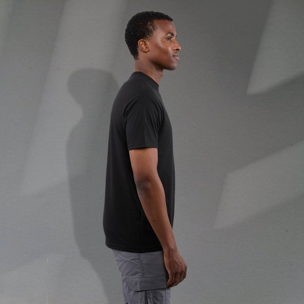Bodie Crew Neck Short Sleeve Tee for Men Embroidery - Black - Right Side On Model
