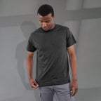 Bodie Crew Neck Short Sleeve Tee for Men Embroidery - Heather Dark Charcoal - Front On Model