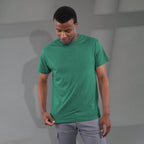Bodie Crew Neck Short Sleeve Tee for Men Embroidery - Kelly Heather - Front On Model