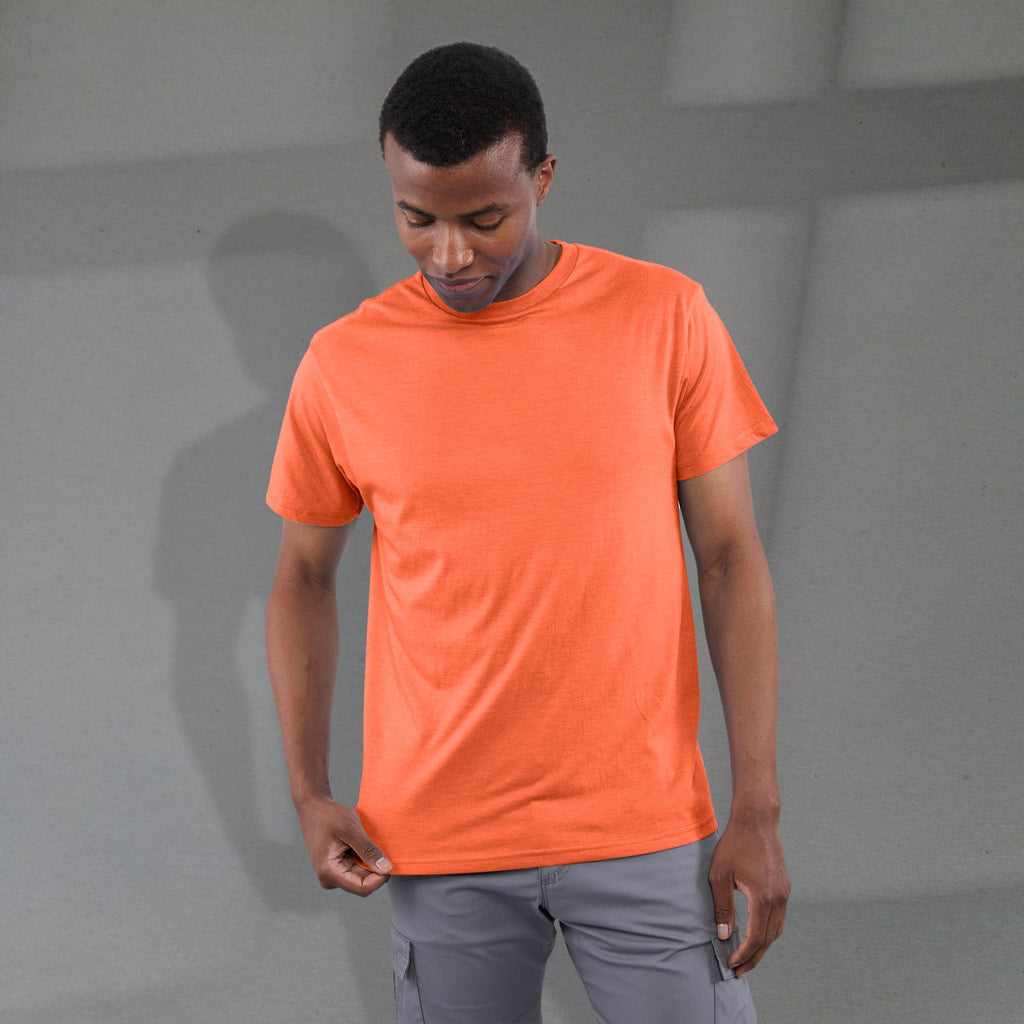 Bodie Crew Neck Short Sleeve Tee for Men Embroidery - Orange Heather - Front On Model