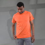 Bodie Crew Neck Short Sleeve Tee for Men Embroidery - Orange Heather - Front On Model