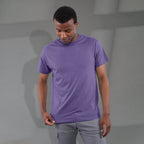 Bodie Crew Neck Short Sleeve Tee for Men Embroidery - Purple Heather - Front On Model