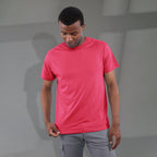 Bodie Crew Neck Short Sleeve Tee for Men Transfer - Magenta Heather - Front On Model
