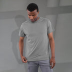 Bodie Crew Neck Short Sleeve Tee for Men Transfer - Medium Heather Grey - Front On Model