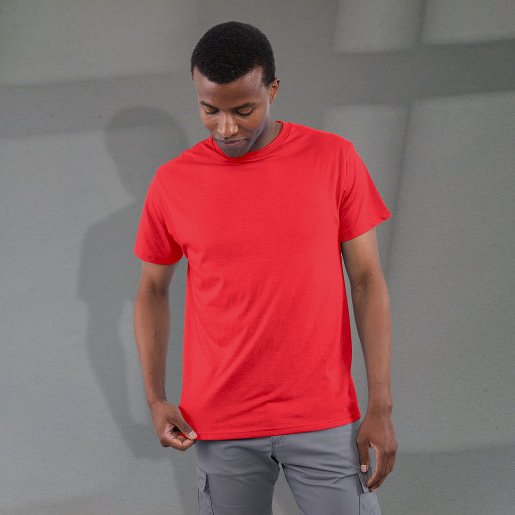 Bodie Crew Neck Short Sleeve Tee for Men Transfer - Team Red Heather - Front On Model
