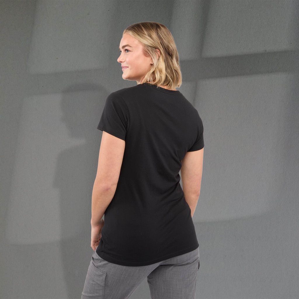 Bodie Crew Neck Tee with Chainstitch Collar for Women Transfer - Black - Back On Model