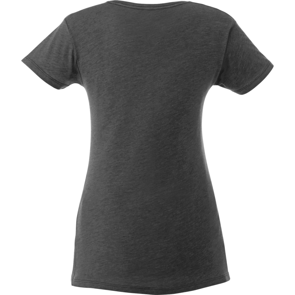Bodie Crew Neck Tee with Chainstitch Collar for Women Transfer - Heather Dark Charcoal - Back Flat