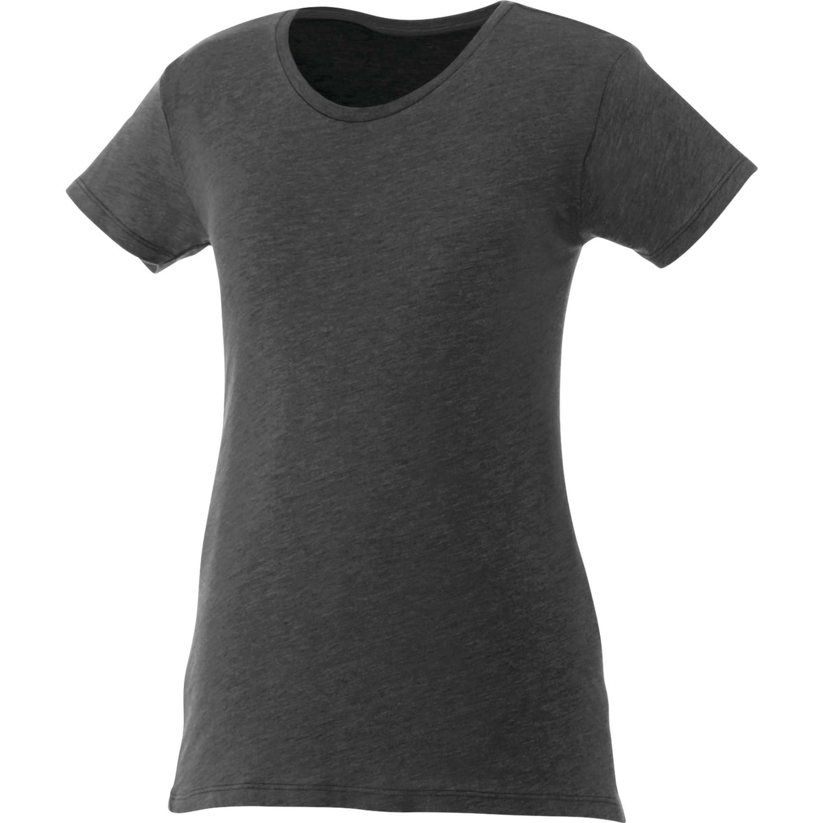 Bodie Crew Neck Tee with Chainstitch Collar for Women Transfer - Heather Dark Charcoal - Front Flat