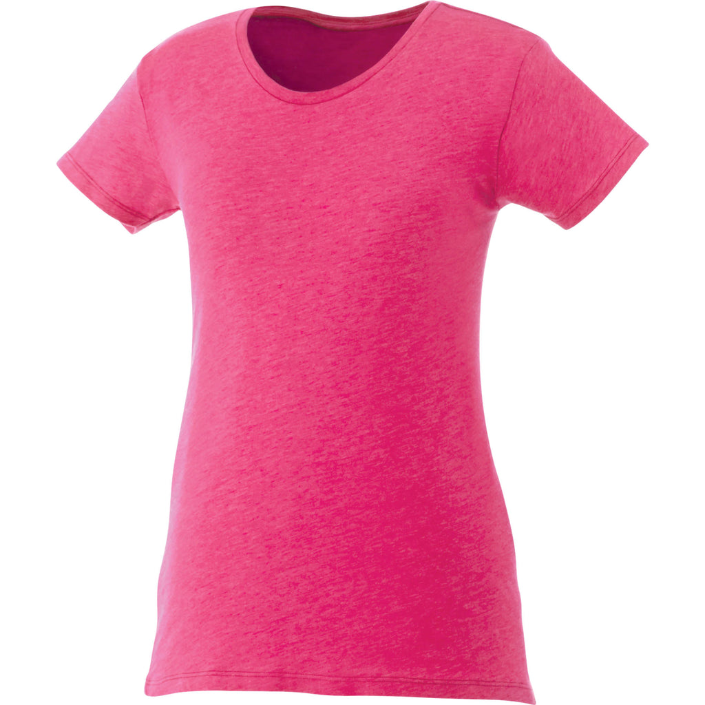 Bodie Crew Neck Tee with Chainstitch Collar for Women Transfer - Magenta Heather - Front Flat 2