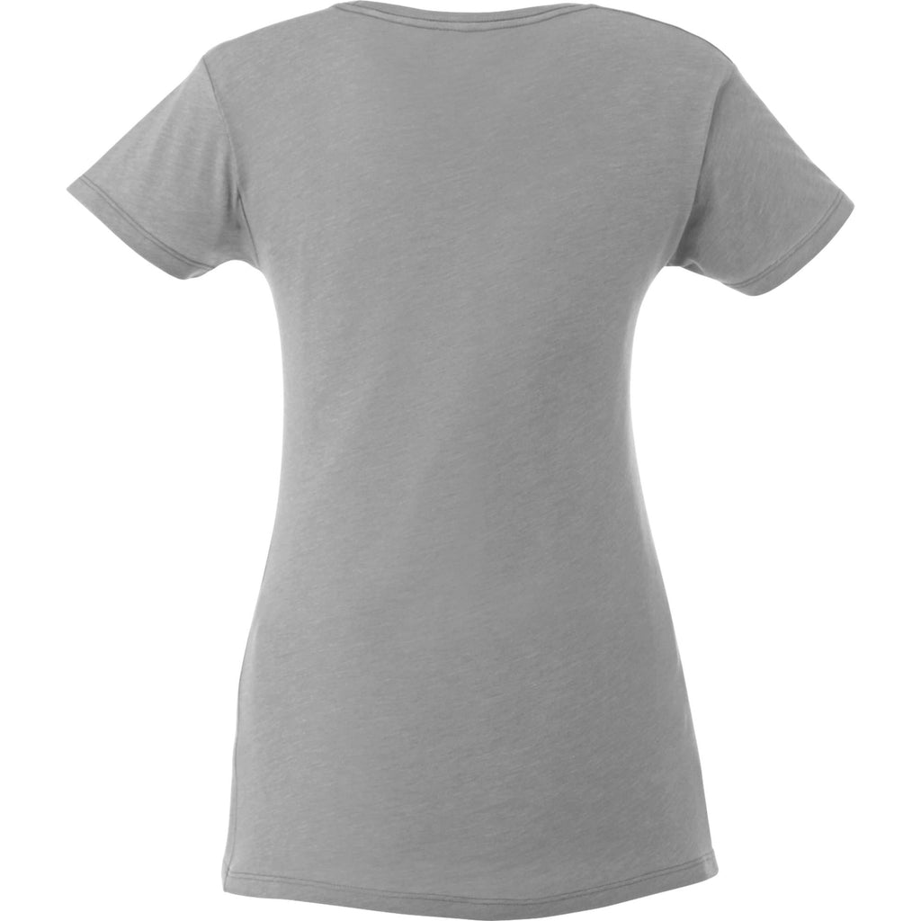 Bodie Crew Neck Tee with Chainstitch Collar for Women Transfer - Medium Heather Grey - Back Flat