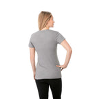 Bodie Crew Neck Tee with Chainstitch Collar for Women Transfer - Medium Heather Grey - Back On Model