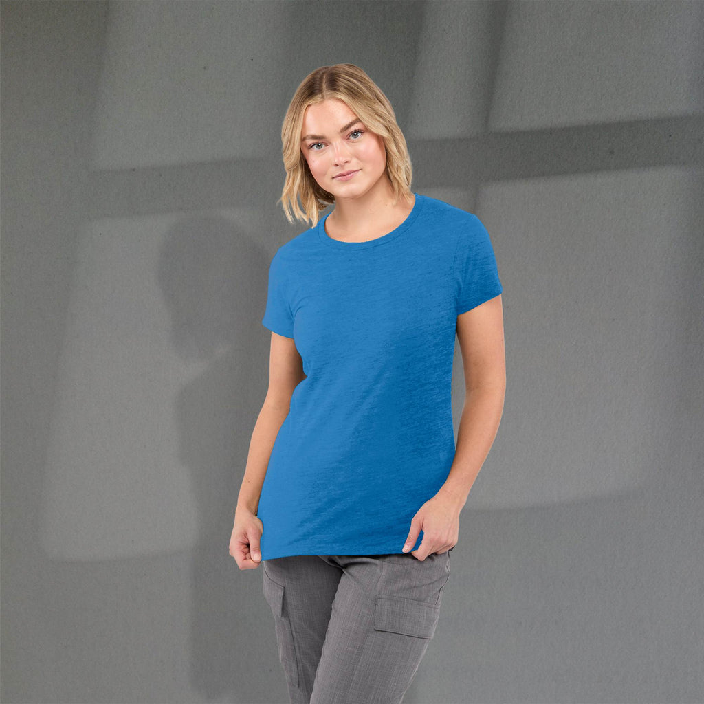 Bodie Crew Neck Tee with Chainstitch Collar for Women Transfer - New Royal Heather - Front On Model