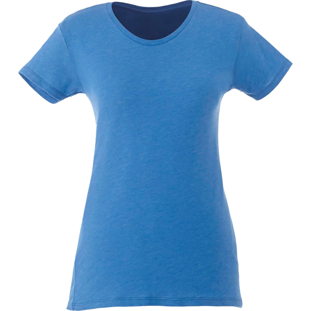 Bodie Crew Neck Tee with Chainstitch Collar for Women Transfer - New Royal Heather - Front