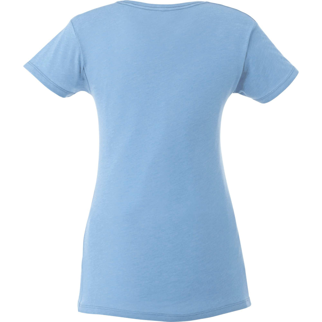 Bodie Crew Neck Tee with Chainstitch Collar for Women Transfer - Sky Heather - Back Flat