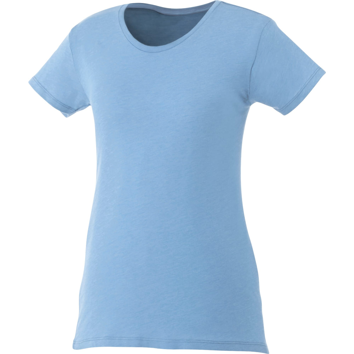 Bodie Crew Neck Tee with Chainstitch Collar for Women Transfer - Sky Heather - Front Flat