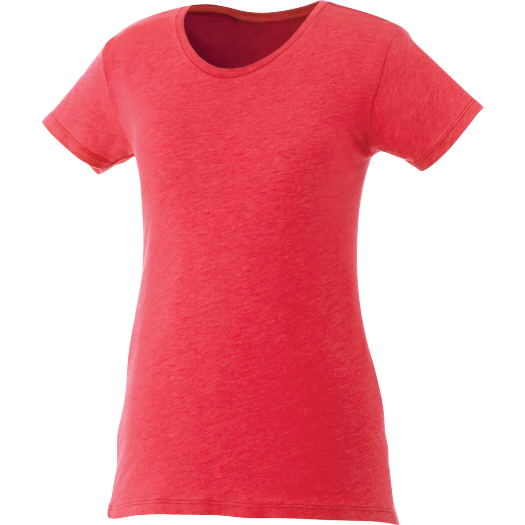 Bodie Crew Neck Tee with Chainstitch Collar for Women Transfer - Team Red Heather - Front Flat