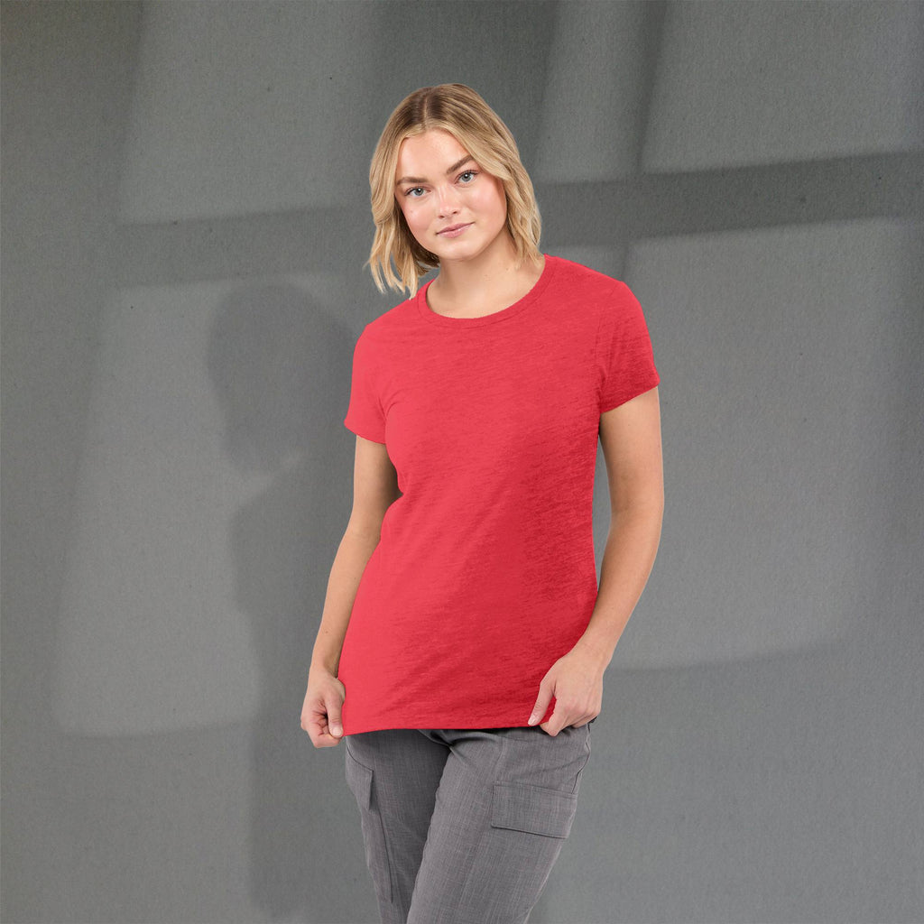 Bodie Crew Neck Tee with Chainstitch Collar for Women Transfer - Team Red Heather - Front On Model