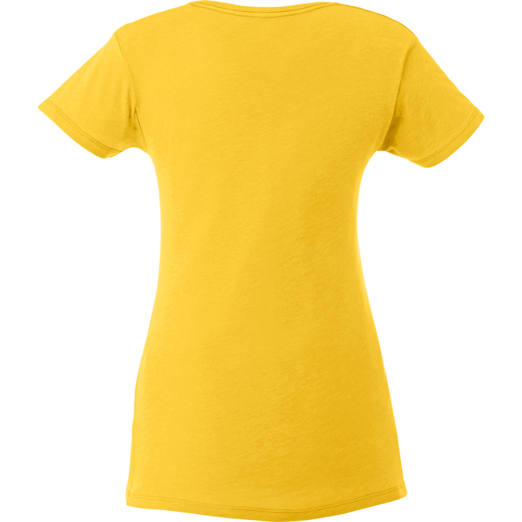 Bodie Crew Neck Tee with Chainstitch Collar for Women Transfer - Yellow Heather - Back Flat
