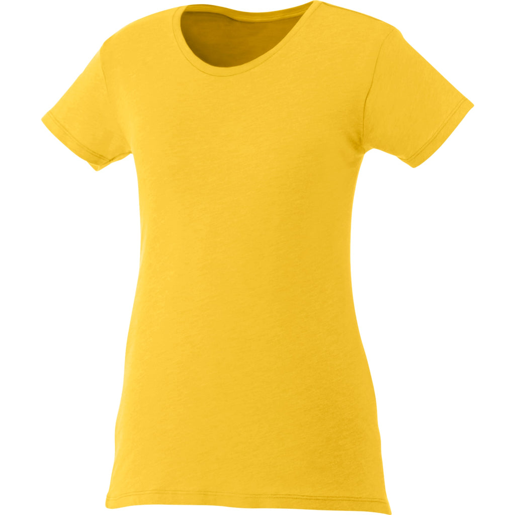Bodie Crew Neck Tee with Chainstitch Collar for Women Transfer - Yellow Heather - Front Flat