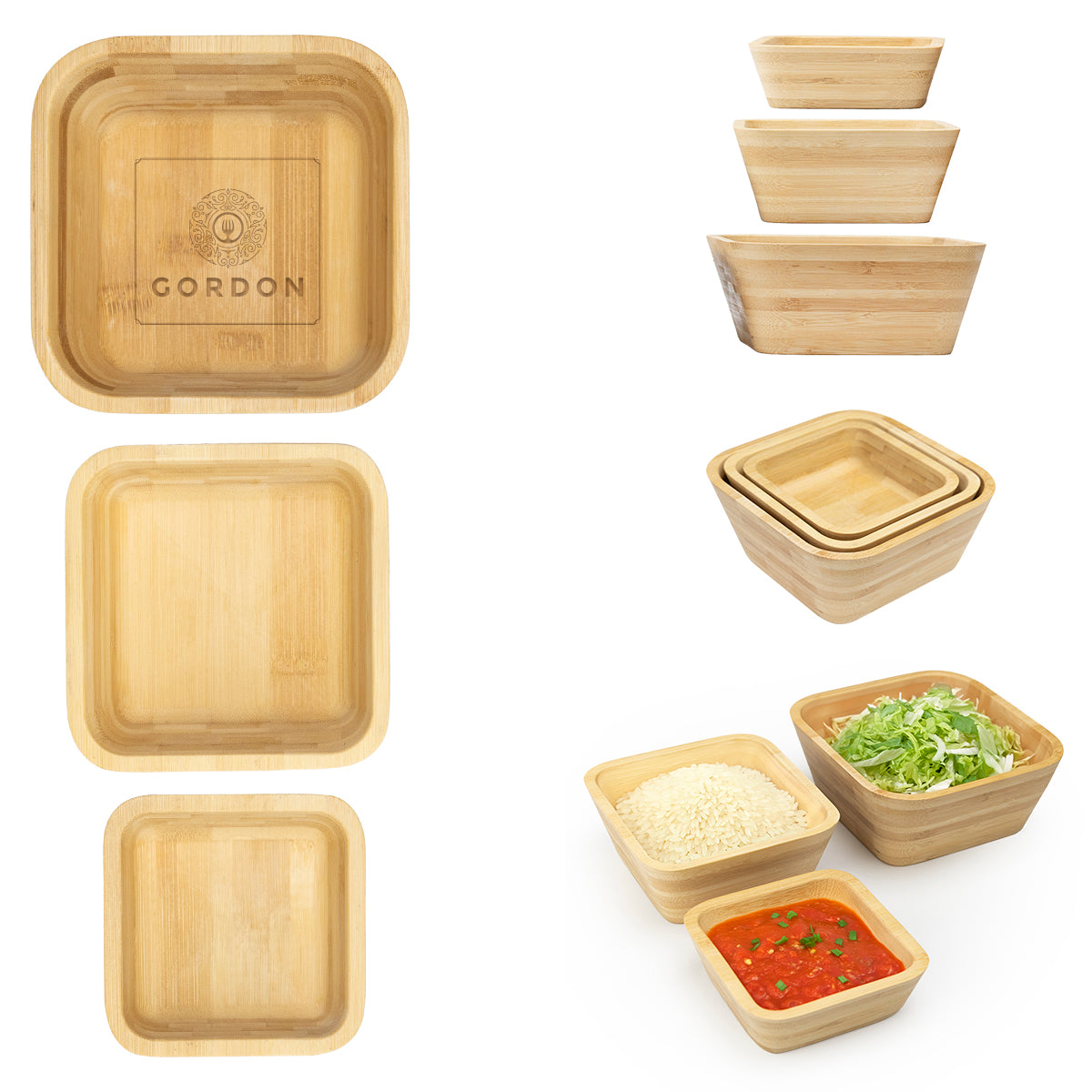 Bombay Nesting Bowl Set in Bamboo - Laser Engraving