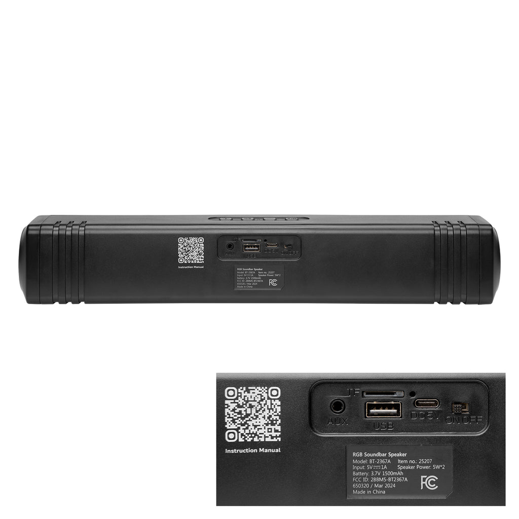 Boomin Soundbar Bluetooth Speaker Full Color - Black - Back