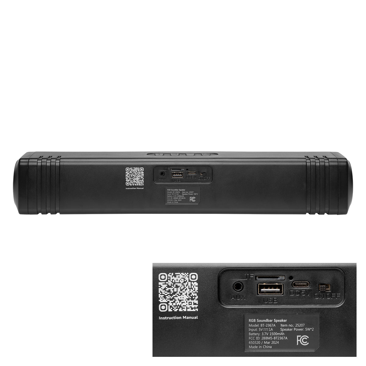 Boomin Soundbar Bluetooth Speaker Full Color - Black - Back