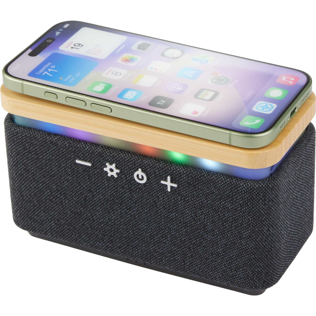 Boost Bamboo and Fabric Speaker with Wireless Charger Full Color - Natural/Gray - Left Angle 2
