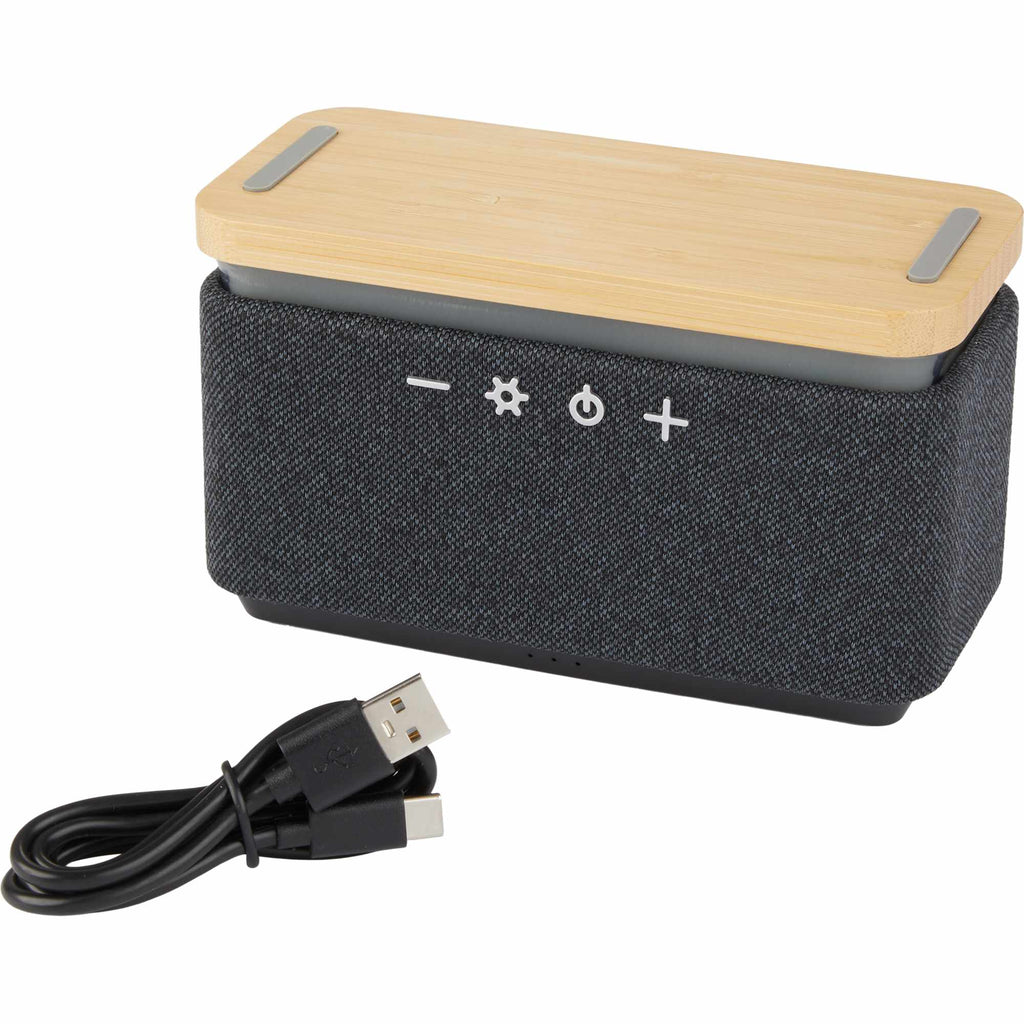 Boost Bamboo and Fabric Speaker with Wireless Charger Full Color - Natural/Gray - Left Angle 3