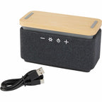 Boost Bamboo and Fabric Speaker with Wireless Charger Full Color - Natural/Gray - Left Angle 3