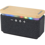 Boost Bamboo and Fabric Speaker with Wireless Charger Full Color - Natural/Gray - Left Angle