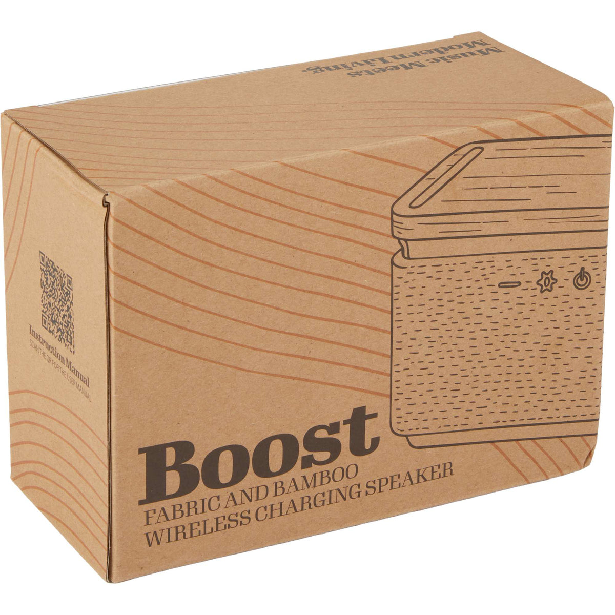 Boost Bamboo and Fabric Speaker with Wireless Charger Full Color - Natural/Gray - Packaging