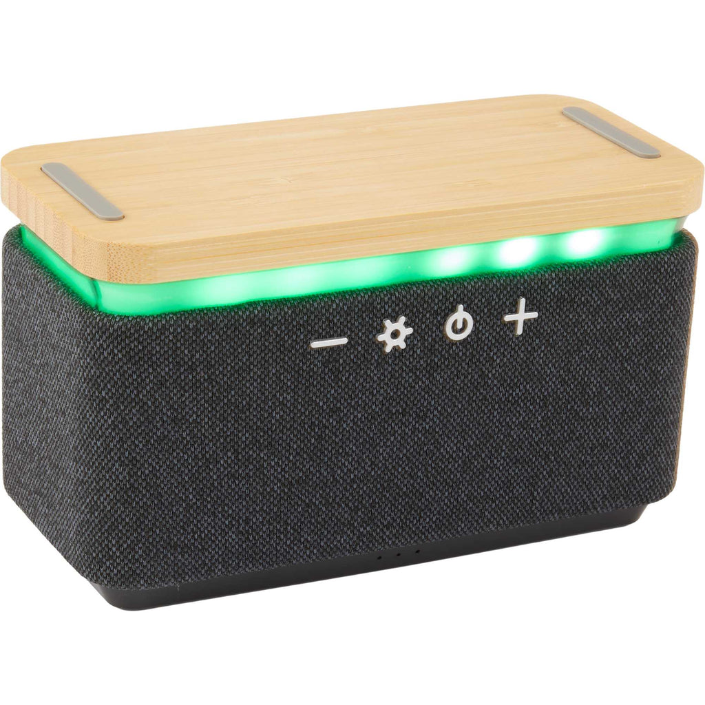 Boost Bamboo and Fabric Speaker with Wireless Charger Full Color - Natural/Gray - Right Angle 2