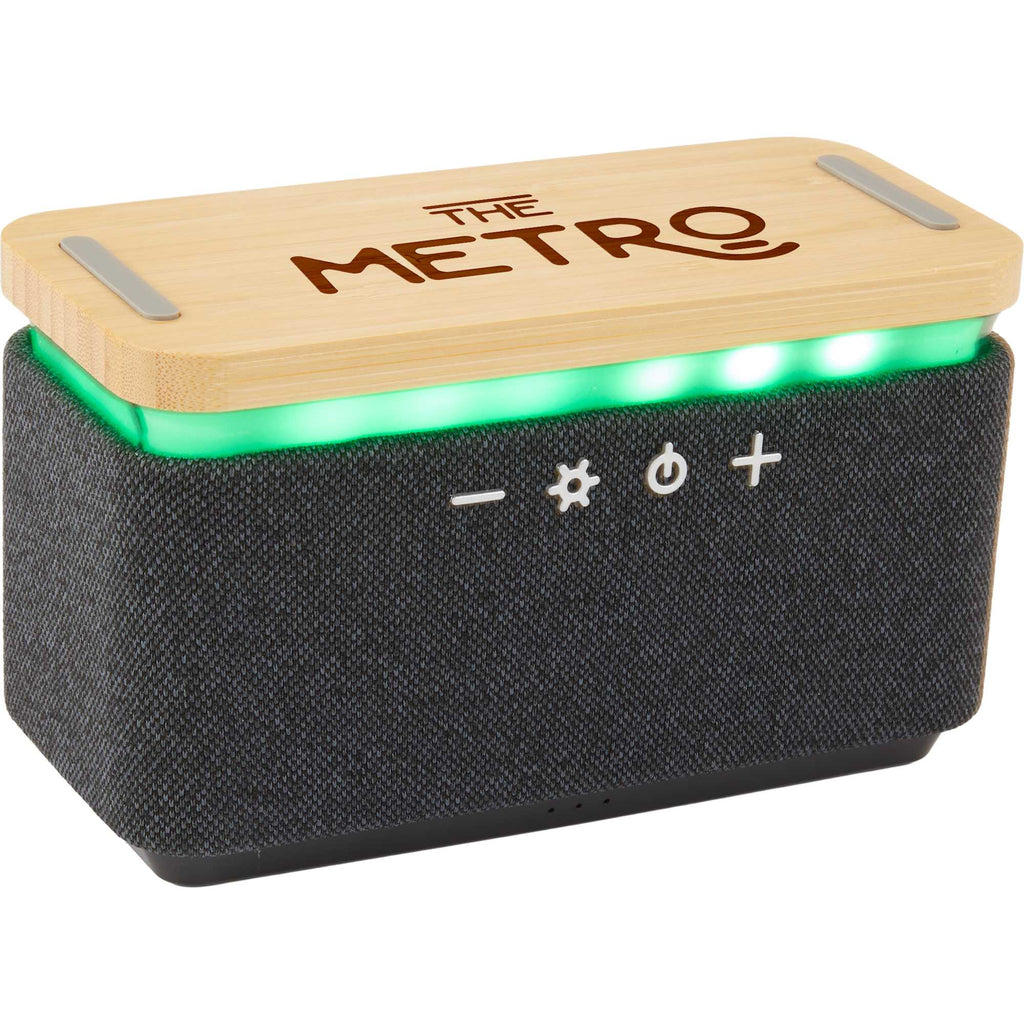 Boost Bamboo and Fabric Speaker with Wireless Charger Full Color - Natural/Gray - Right Angle