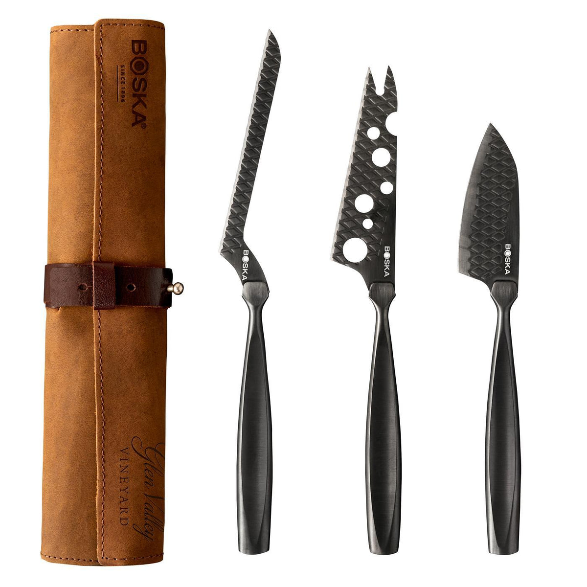 Boska Monaco Cheese Knife Set with Leather Case, Black Laser Engraving - Black - View 1