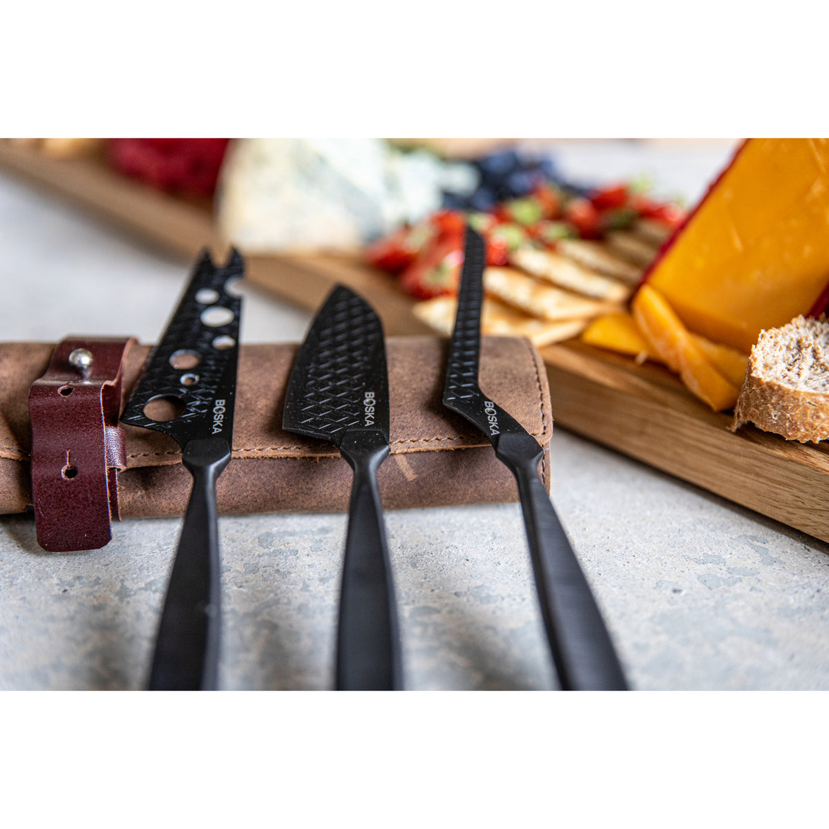 Boska Monaco Cheese Knife Set with Leather Case, Black Laser Engraving - Black - View 10
