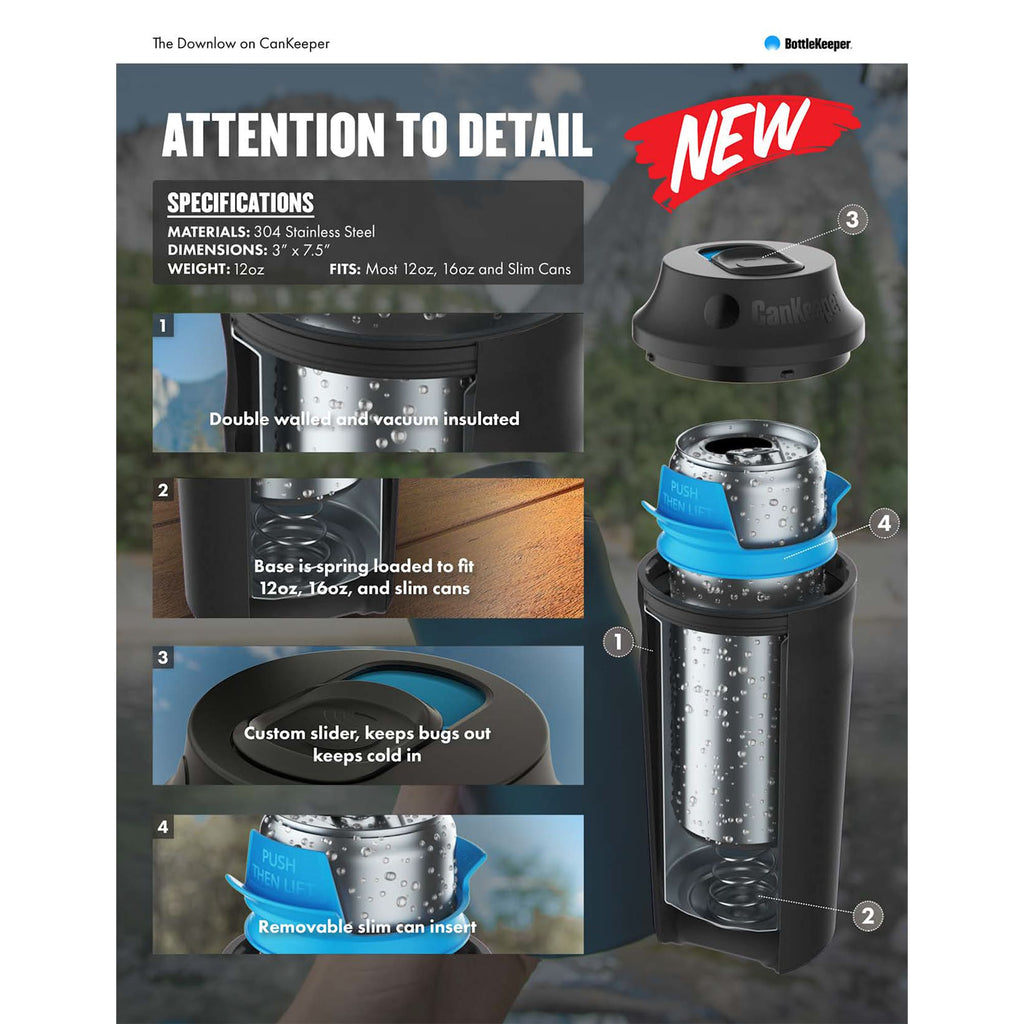 BottleKeeper CanKeeper 3-in-1 Slim Can Cooler Laser Engraving - Black - Left Angle 2