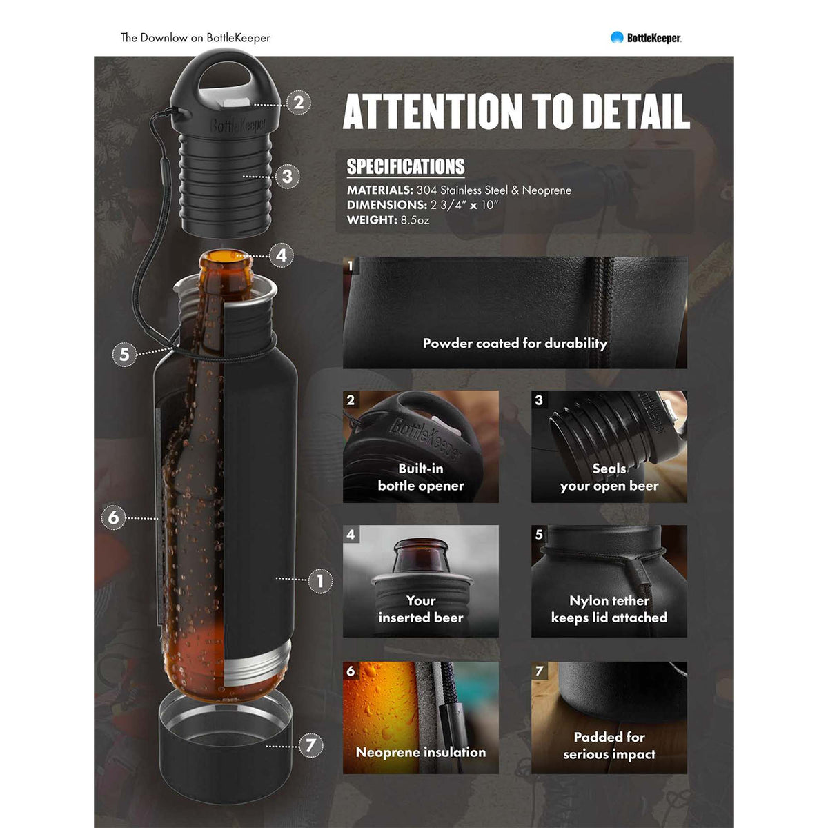 BottleKeeper Standard Insulated Bottle Holder Laser Engraving - Black - Front 3